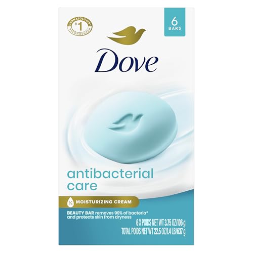 Dove Antibacterial Care Beauty Bar Soap , Cleanser, I 6 Count 3.75 oz | Moisturizing Antibacterial bar with ¼ moisturizing cream that removes 99% of bacteria while protecting skin from dryness